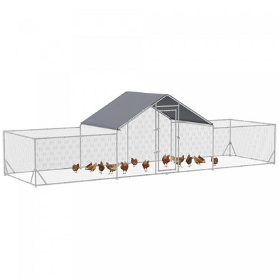 Pawhut Chicken Run, 23' X 6.6' Metal Chicken Coop With Waterproof And Anti-uv Cover, Spire Roof, Doo|Pawhut Grand Poulailler D'exterieur Pour 12 A 14 Poulets, Poulailler En Metal Avec Couvercle Pour Fe