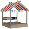 Outsunny Outdoor Kids Sandbox with Cover, Liner, Blackboard, Toys, Seat, Flags, House Design, Kids Playset for 3-7 Years Old, Backyard, Grey