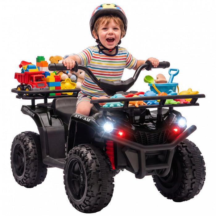 Qaba 12V Kids ATV, Electric Ride On Quad with Dual Motors, Soft Start, 1.9 MPH Max, Battery Powered Electric Vehicle with Music, MP3, Headlights for Boys Girls 3-8 Years, Black