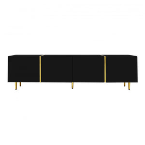 Frances Modern Tv Stand With 4 Doors,high-gloss Black Tv Stand