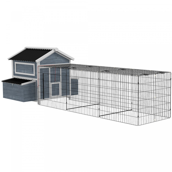 Pawhut 131.5\" Chicken Coop, Large Wooden Hen House, Rabbit Hutch With Run, Nesting Boxes, Slide-out Tray, Perches For 2-4 Chickens, Rabbits, Ducks, Outdoor Use, Dark Grey