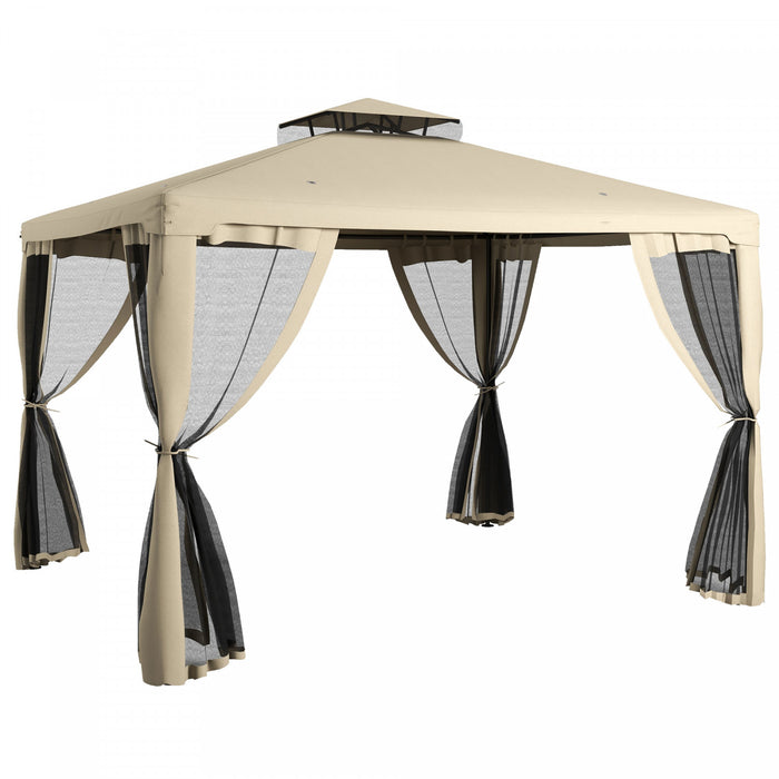 12' Outdoor Patio Gazebo Pavilion Canopy Tent With Netting, Taupe