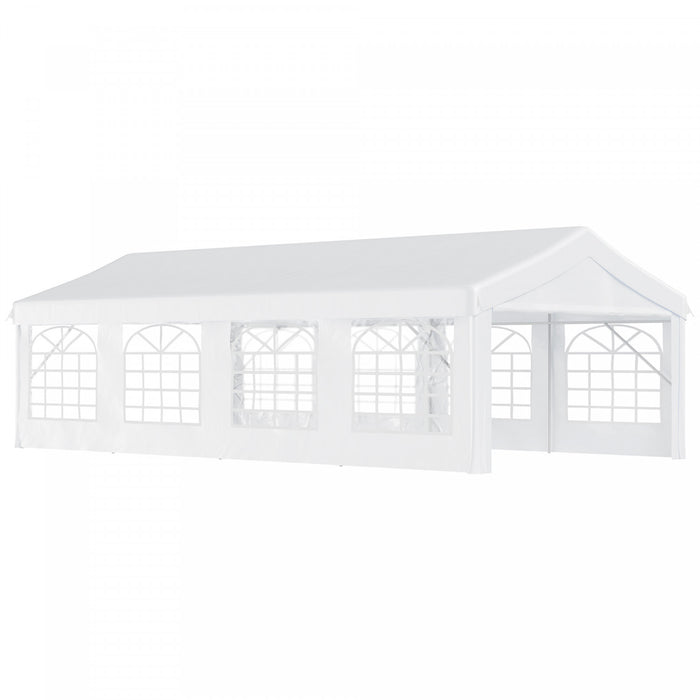 Outsunny 13’x26’ Heavy-duty Outdoor Carport Party Event Tent Patio Gazebo Canopy With 4 Sidewalls, White