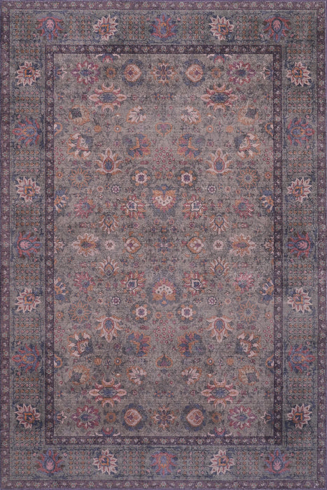 Aqua Brown Flora Washable Non-slip Low Pile Area Rug 5'x7'