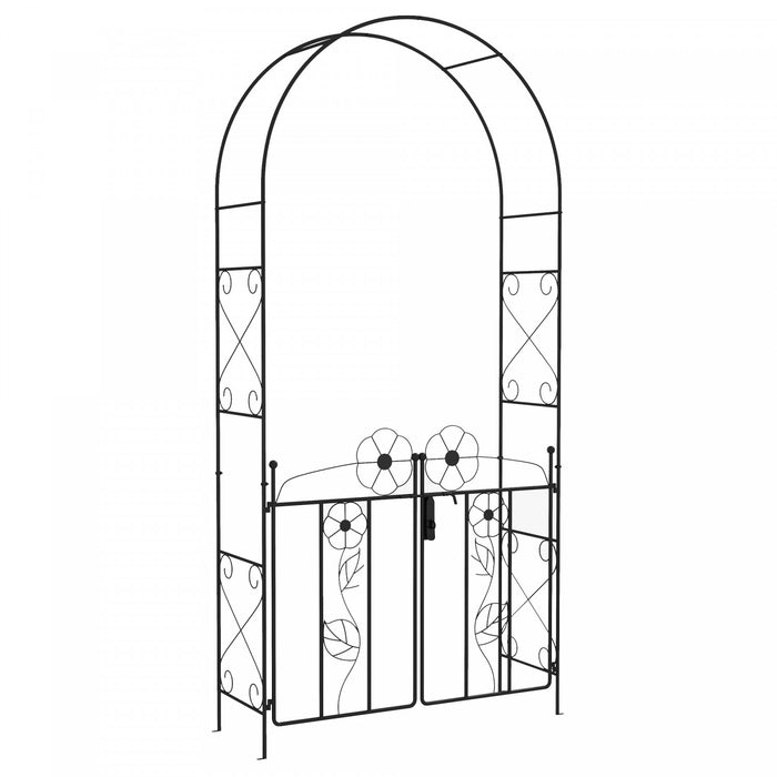 Outsunny Metal Garden Arch W/ Gate Garden Arbor Trellis For Climbing Plants