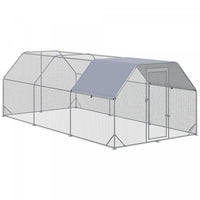 Pawhut Metal Chicken Coop For 15-18 Chickens, Walk In Chicken Run Outdoor With Cover For Backyard Fa