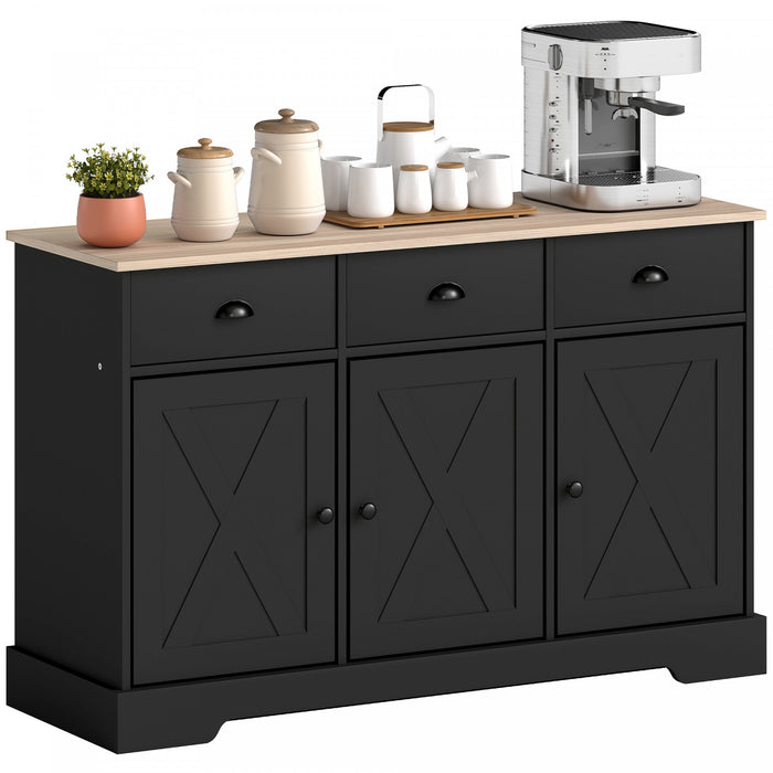 HOMCOM 46.5\" Sideboard Buffet Cabinet with 3 Barn Doors and 3 Drawers Black