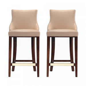 Shubert Modern Wood Upholstered Barstool in Tan - Set of 2