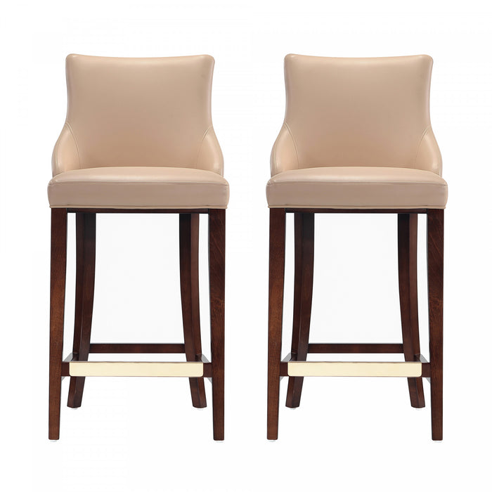 Shubert Modern Wood Upholstered Barstool in Tan - Set of 2