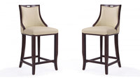 Emperor Traditional Wood Upholstered Barstool in Cream - Set of 2 