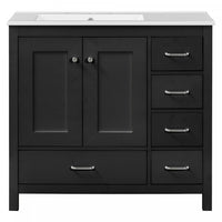Derek 36 Inch Modern Bathroom Vanity with Ceramic Sink & Multi Storage, Black