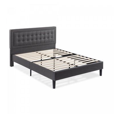 Dachelle Upholstered Platform Bed with Headboard in Dark Grey - Queen Size | Dachelle lit plateforme rembourré avec tête de lit gris foncé - Grand