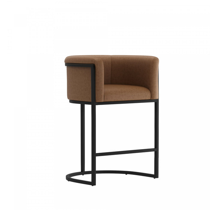 Cosmopolitan Mid-Century Modern Metal Upholstered Counter Stool in Chestnut