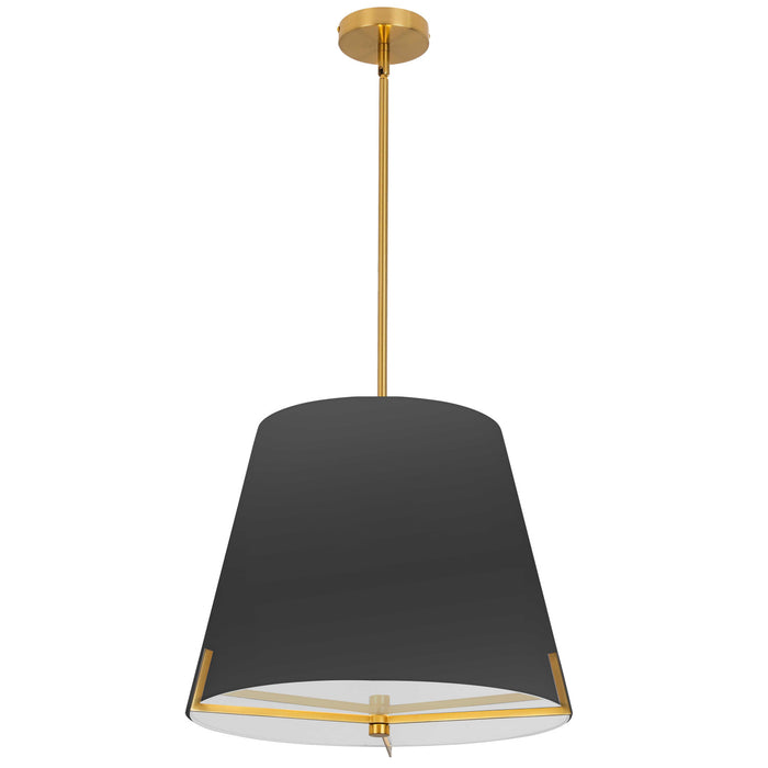 Dainolite Preston 4 Light Pendant 19\" Dia Aged Brass Black Fabric Shade Lamp
