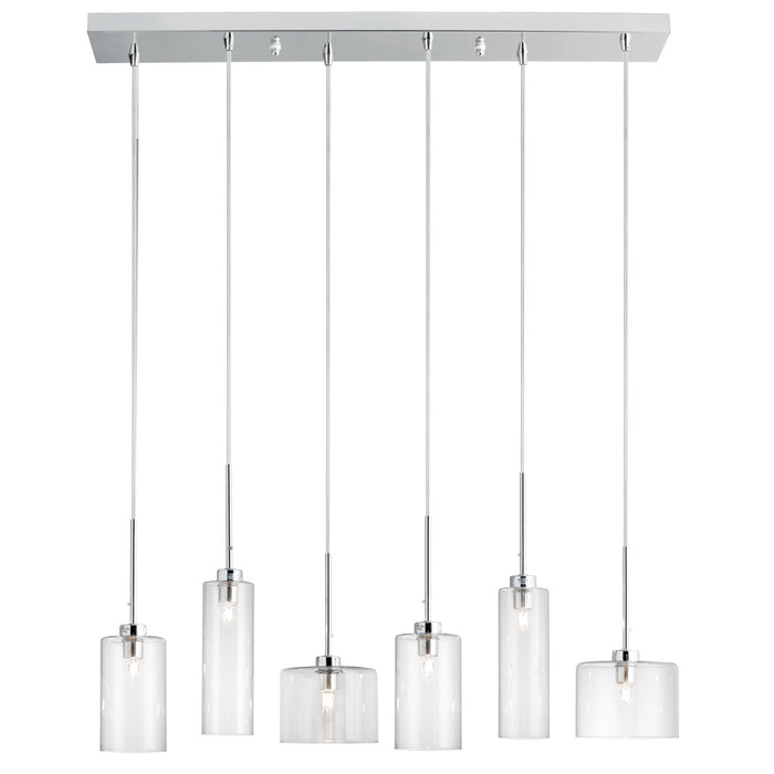 Dainolite Industrial Chic 6 Light Horizontal Pendant Polished Chrome Finish Clear Glass Lamp