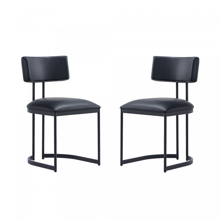 Juno Contemporary Modern Vegan Leather Metal Side Chair in Black - Set of 2
