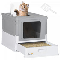 Pawhut Cat Litter Box, Top Entry Enclosed Kitty Litter Box With Scoop, Tray, Foldable Portable Kitte