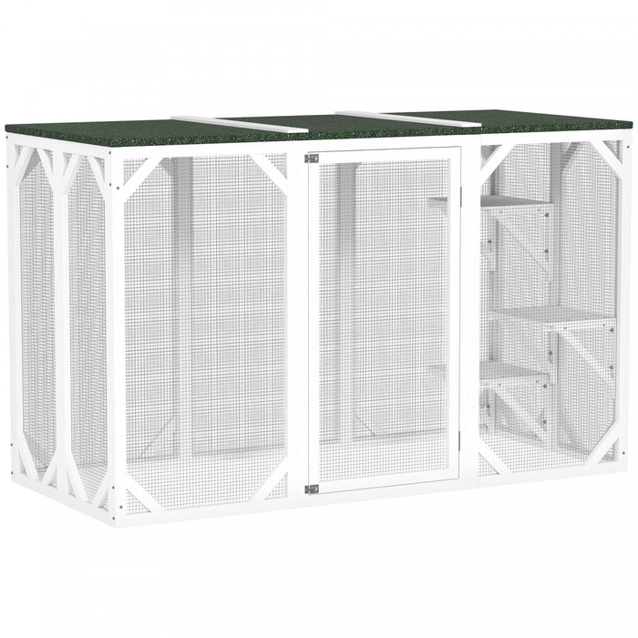 Pawhut Cat Cage Indoor Catio Outdoor Cat Enclosure Pet House Small Animal Hutch For Rabbit, Kitten, Crate Kennel With Waterproof Roof, Multi-level Platforms, Lock, White