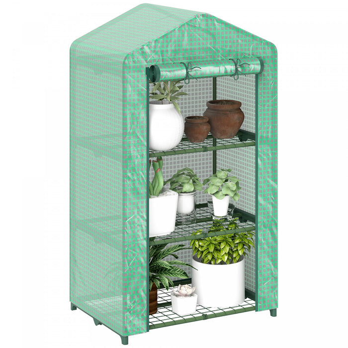 Outsunny 3 Tier Mini Greenhouse, Small Greenhouse With Pe Cover, Green