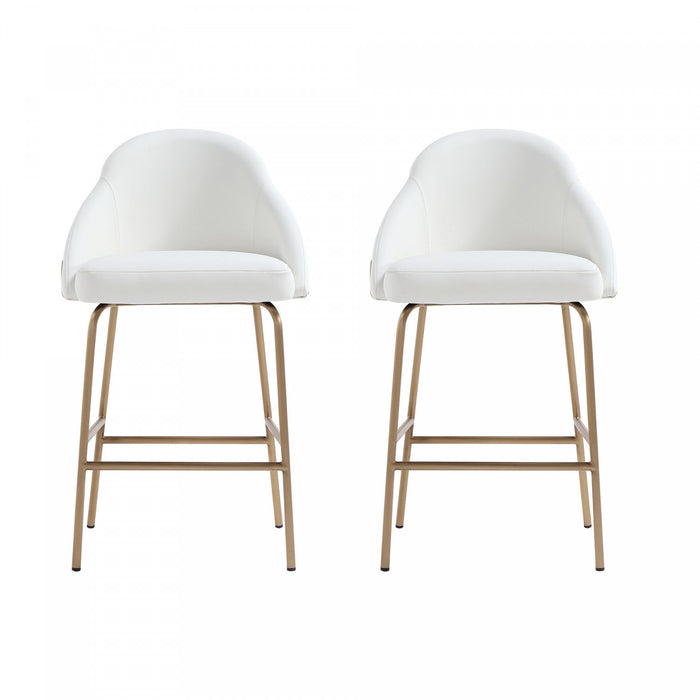 Gracie Modern Metal Upholstered Counter Stool in White and Gold - Set of 2