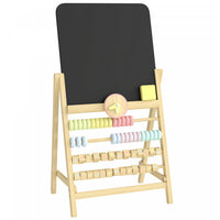 Qaba Art Easel for Kids, Wooden Standing Kids Easel with Double-Sided Chalkboard, Clock, Abacus, Blackboard Eraser for Painting, Early Learning, for Ages 2+, Natural Wood