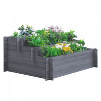 Outsunny 3-tier Wood Raised Garden Bed, Elevated Planting Box, Outdoor Vegetable Flower Container, H