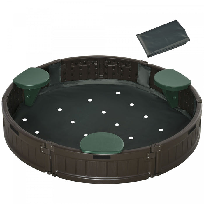 Kids Sandbox With Cover, Sandbox Outdoor With Corner Seat, Easy Assembly, Sand Play Station For Backyard, Garden, 48.4\" X 48.4\" X 8.9\", Brown