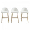 Gracie Modern Metal Upholstered Barstool in White and Gold - Set of 3