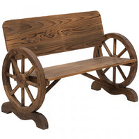 Outsunny Wooden Wagon Wheel Bench Rustic Design 2 Seater Garden Chair