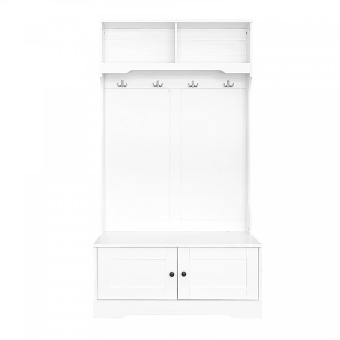 Ethan Hall Tree Coat Rack with Shoe Cabinet Hooks and Storage,White