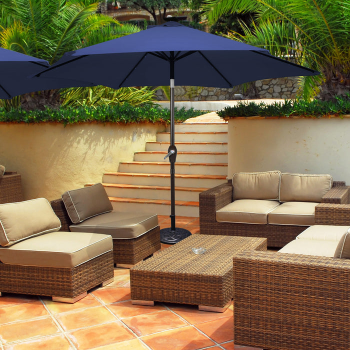 Costway 10' Solar LED Lighted Patio Market Umbrella Shade Tilt Adjustment Crank Navy