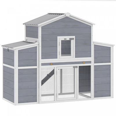 PawHut Large Chicken Coop, 66.5" Wooden Chicken House with Run, 2 Nesting Boxes, Sliding Tray & Ramp, Waterproof Roof, Hen House Poultry Cage for Outdoor Backyard Farm