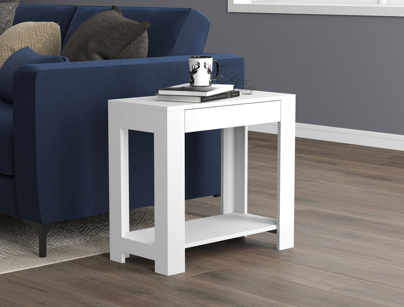 24” Classic Narrow Accent Table With Hidden Storage & Lower Shelf - White