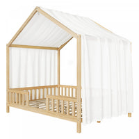 Paul Montessori Floor Bed with Canopy and High Railings,Full Size, Natural Full Bed 