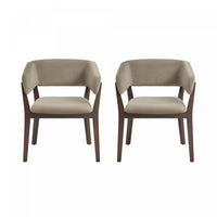 Blake Modern Faux Mohair Wood Armchair in Linen - Set of 2 Dining Chair 