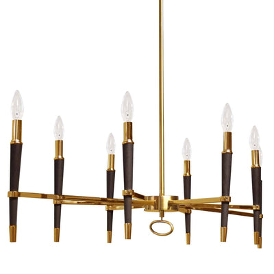 Dainolite Langford 8 Light Horizontal Chandelier Vintage Bronze Finish Black Shade Lamp|Lustre horizontal Langford de Dainolite avec abat-jour noir, fini bronze rétro et 8 ampoules