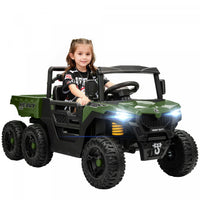 Qaba Electric Ride On Car with 6 Wheels, 24V 4WD Battery Powered Ride On Truck with Dump Bed, Remote Control, Wheel Suspension, Lights and Music for Kids 3-8 Years, Green