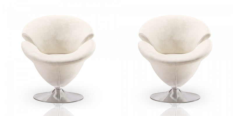 Tulip Modern Velvet Swivel Lounge Chair in White - Set of 2