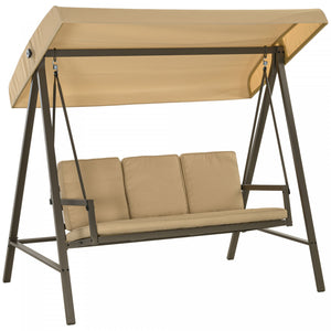 Outsunny 3 Seater Patio Swing Chair, Outdoor Swing Seat, Beige