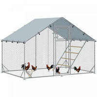 Pawhut Chicken Run, Large Metal Chicken Coop With Feeding Door, Waterproof & Uv-resistant Cover, Hanging Feeder, Perch, Poultry Cage For Outdoor, Backyard, Farm, For 6-8 Poultry