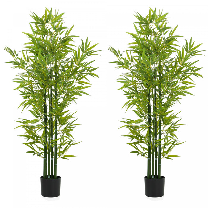 HOMCOM 5' Artificial Bamboo Tree, Indoor Fake Plant in Pot, Set of 2