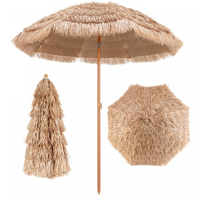 Costway 7.2FT Patio Thatched Tiki Umbrella W/Tilt 8 Ribs Hawaiian Hula Beach