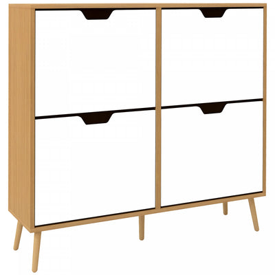 HOMCOM Shoe Cabinet with 4 Flip Drawers and Adjustable Shelves, Natural