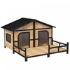 Pawhut 59\"x64\"x39\" Wood Dog House Outdoor Cabin-style Elevated Pet Shelter With Porch Deck, Beige