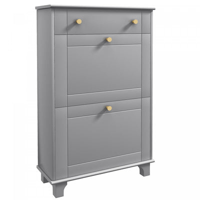HOMCOM Narrow Shoe Cabinet w/ 2 Flip Drawers, Shoe Storage Cabinet, Grey