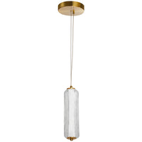 Dainolite Ramona LED Pendant 10w Aged Brass Clear Fluted Glass Lamp