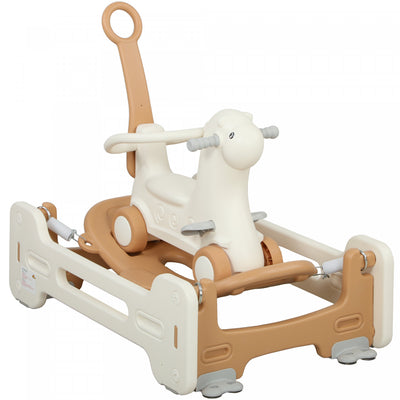Qaba 5 In 1 Rocking Horse For Toddlers 1-6 Years, Alpaca-shaped Baby Push Ride On Car For Toddlers W/ Balance Board, Push Handle, 4 Wheels, Support To 66 Lbs, Hdpe Sliding Car