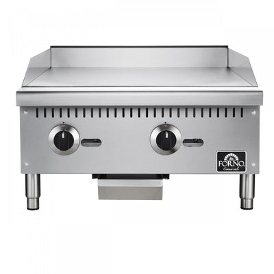 FORNO Commerciale 24 Inch Gas Griddle, 2 Burners, 60,000 BTUs, Stainless Steel - FCMGG0055-24 | Plaque de cuisson a gaz Commerciale de 24 pouces, 2 bruleurs, 60 000 BTU, acier inoxydable – FCMGG0055-24