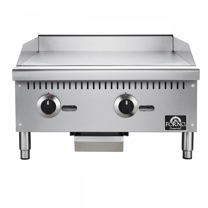 FORNO Commerciale 24 Inch Gas Griddle, 2 Burners, 60,000 BTUs, Stainless Steel - FCMGG0055-24