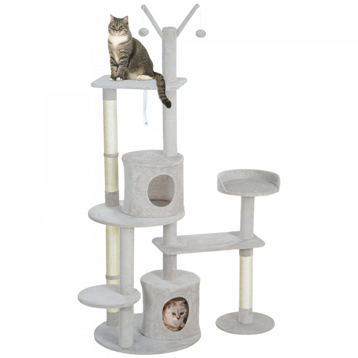 Pawhut 73.5\" Tall Cat Tree, Multi-level Cat Tower For Indoor Cats With Scratching Posts, Cat Condos, Bed, Platforms, Toy Balls, Cat Activity Center, Light Grey